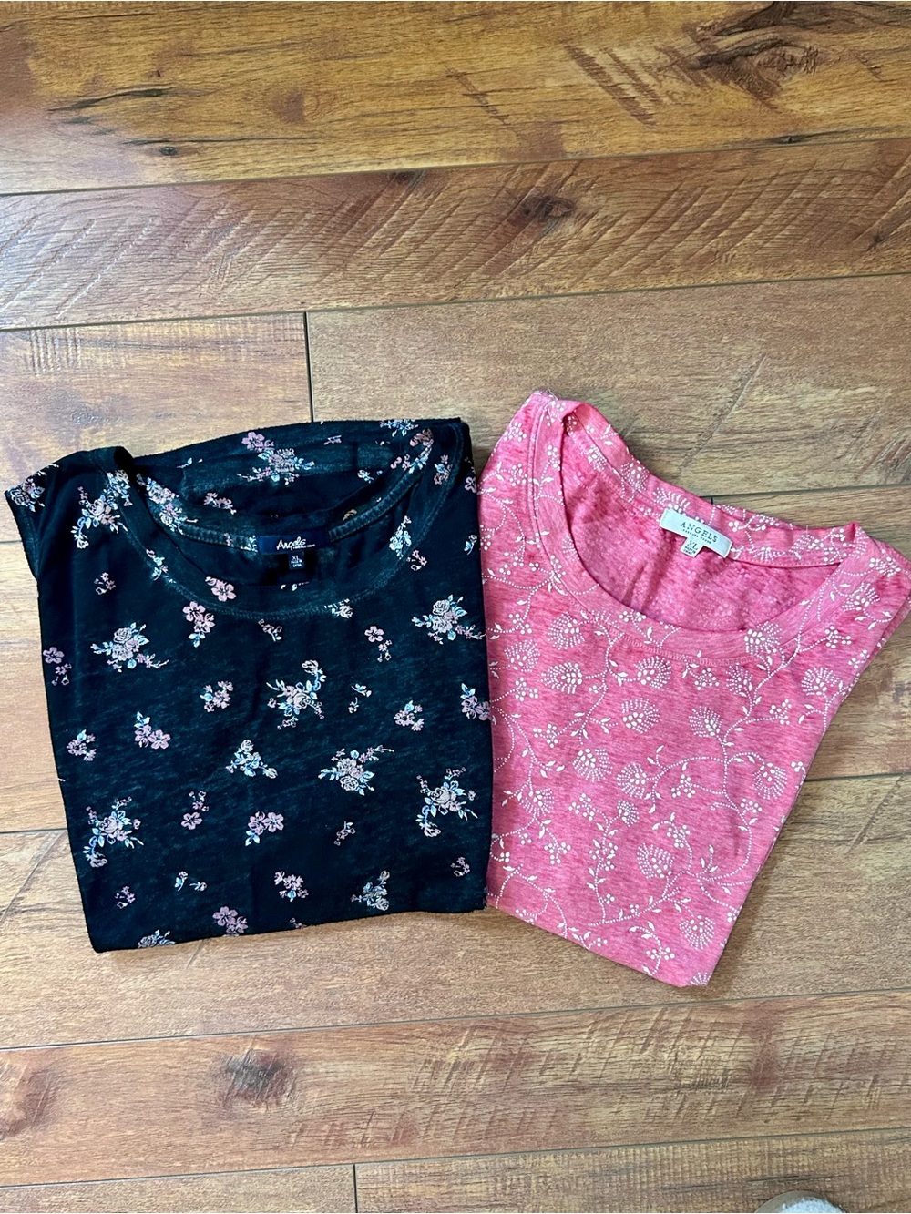 Angels Black Tee with Pink & White Floral Print